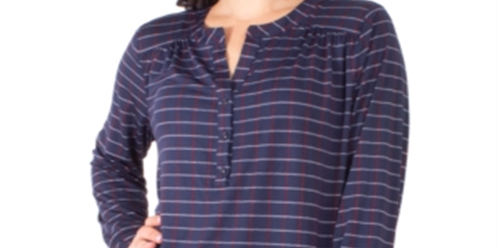 NY Collection Women's Printed Henley Top Blue Size Petite S