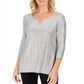 JM Collection Women's Metallic Ribbed Keyhole Top Silver Foil Size Petite S