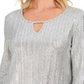 JM Collection Women's Metallic Ribbed Keyhole Top Silver Foil Size Petite S