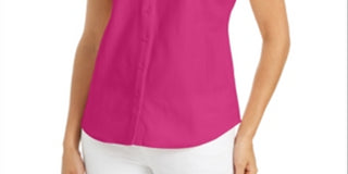 Charter Club Women's Cotton Pique Sleeveless Shirt Pink Size 6