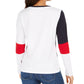Tommy Hilfiger Women's Color Block Long Sleeve Jewel Neck T-Shirt Top Blue Size X-Large