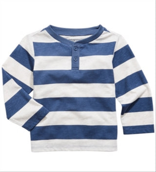 First Impressions Baby Boy's Striped Henley T-Shirt Blue Size 6-9MOS