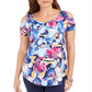 JM Collection Women's Printed Cold Shoulder Top Blue Size Small