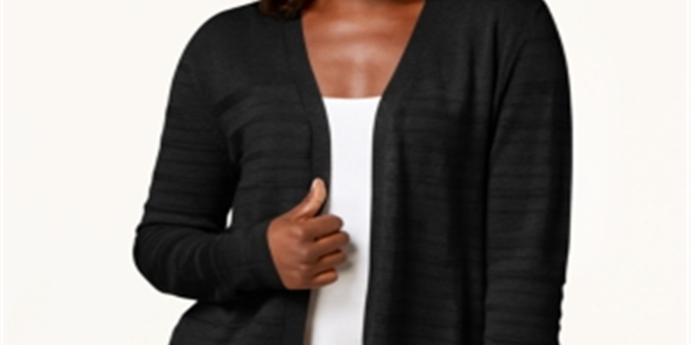 Karen Scott Women's Pointelle Knit Cardigan Black Size Small