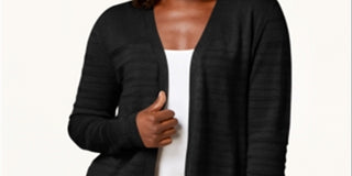 Karen Scott Women's Pointelle Knit Cardigan Black Size Small