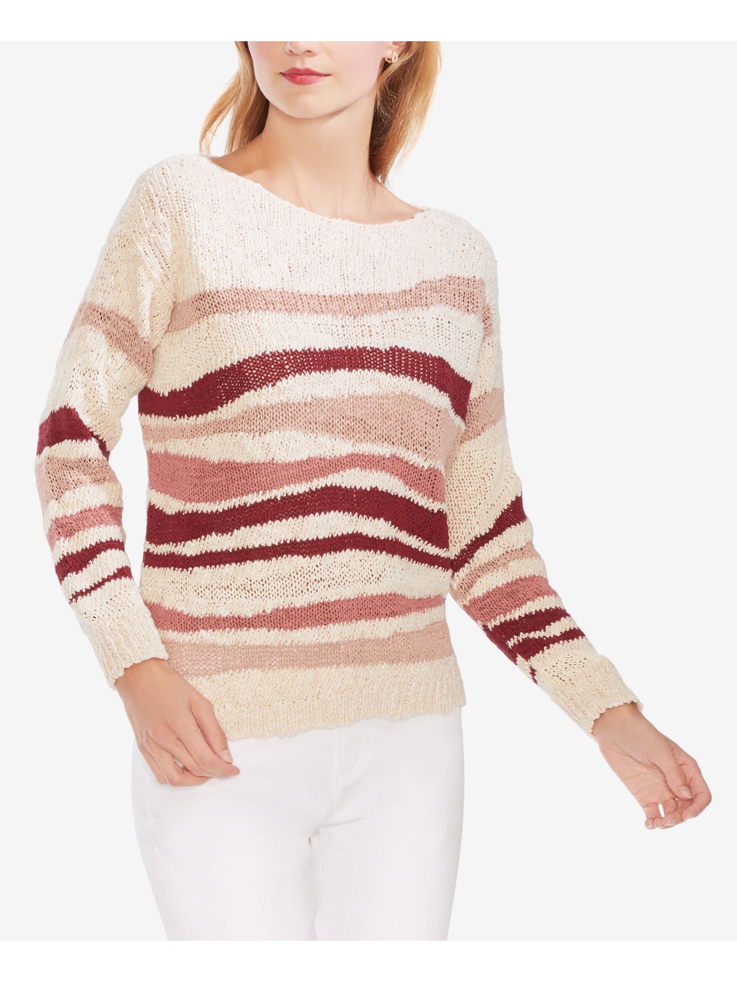 Vince Camuto Women's Striped Long Sleeve Sweater Beige Size Small