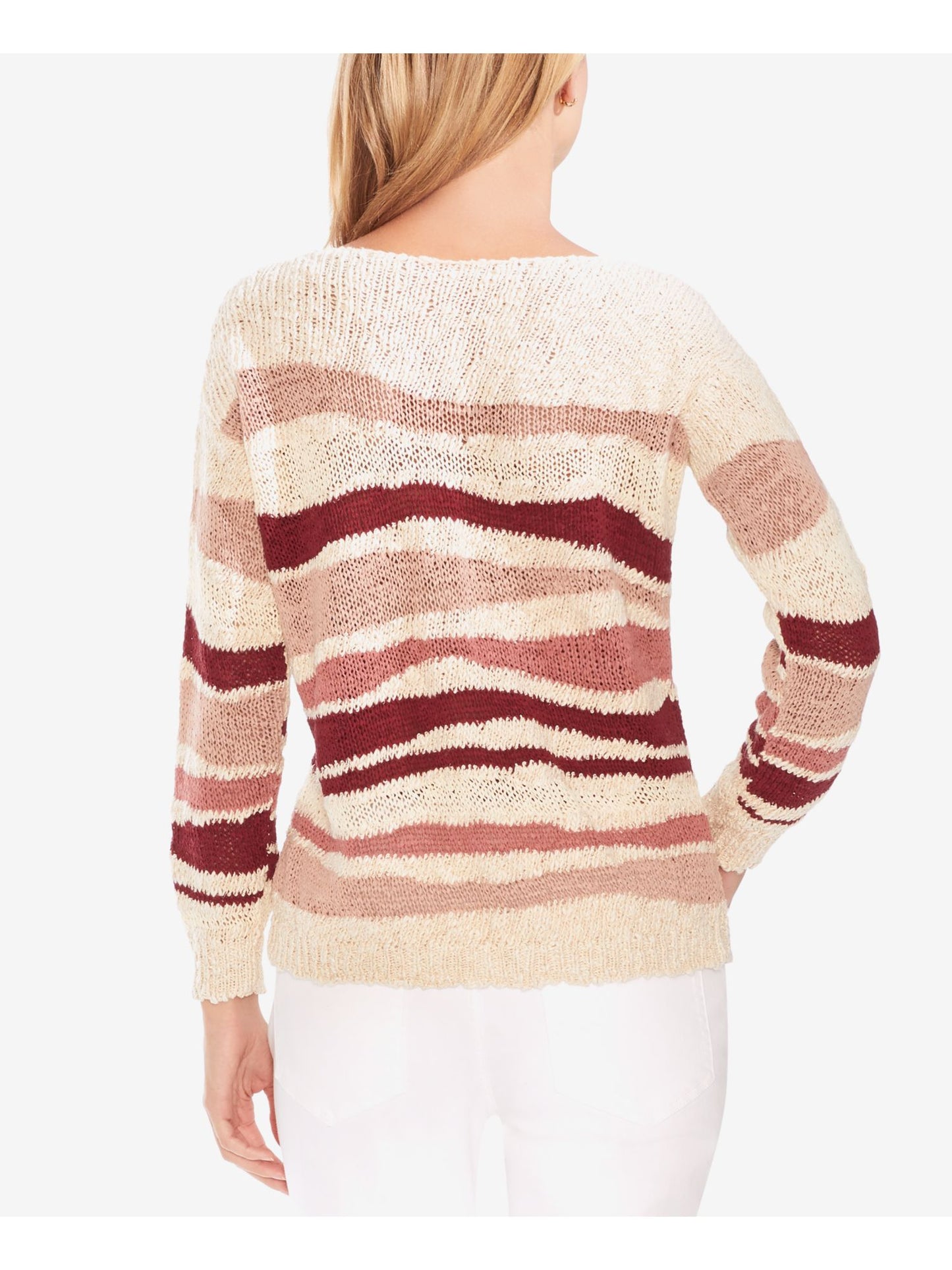 Vince Camuto Women's Striped Long Sleeve Sweater Beige Size Small