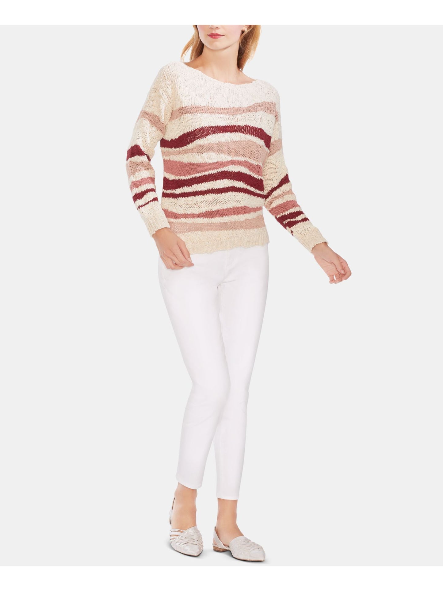 Vince Camuto Women's Striped Long Sleeve Sweater Beige Size Small