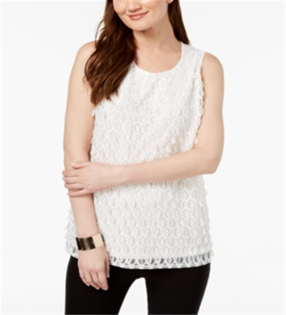 Alfani Women's Embroidered Front Top White Size Petite Medium