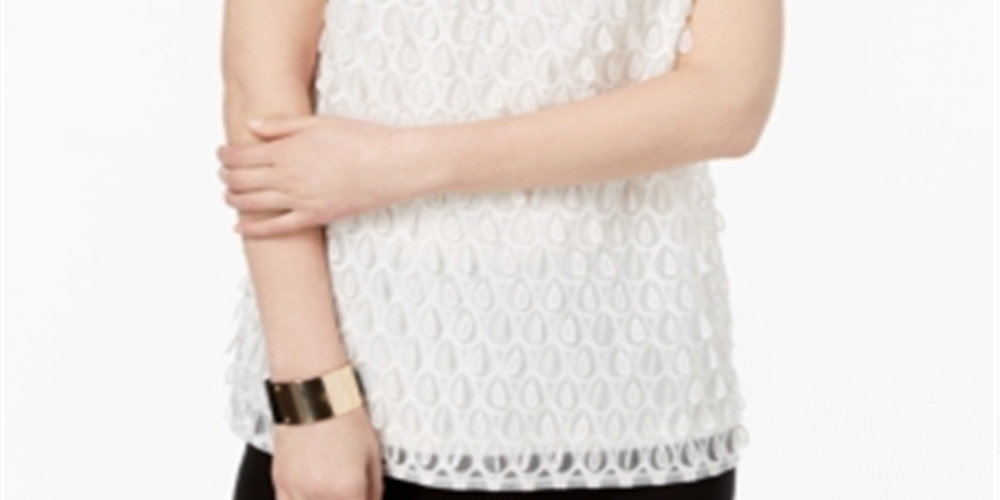 Alfani Women's Embroidered Front Top White Size Petite Medium