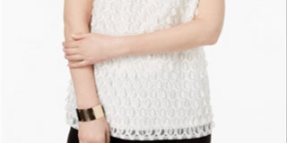 Alfani Women's Embroidered Front Top White Size Petite Medium