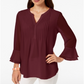 Charter Club Women's Double Ruffle Solid Pintuck Top Maroon Size Petite L