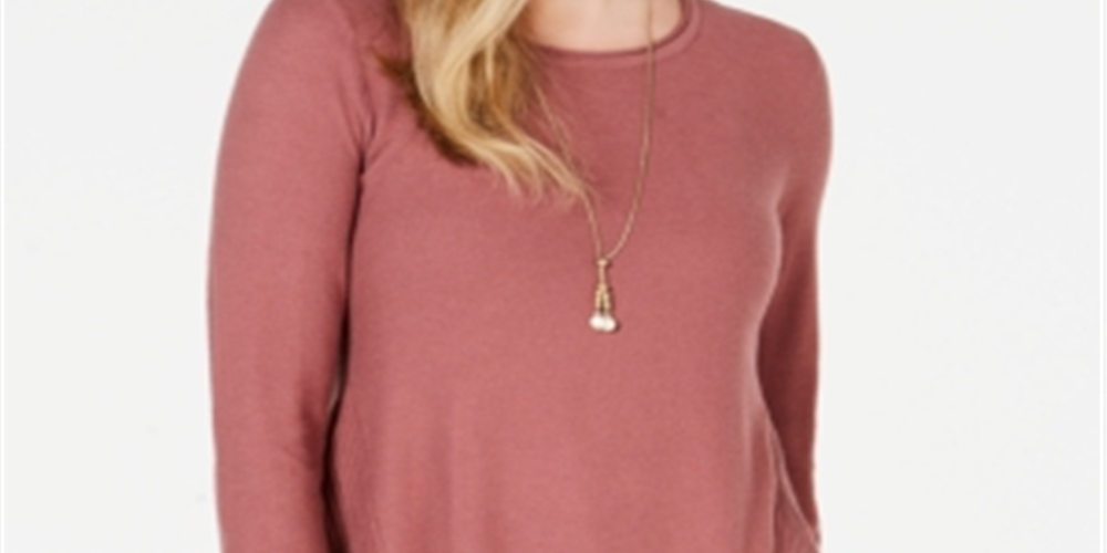 Style & Co Women's Pleated High Low Sweater Brown  Size Petite S