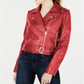 Collection B Junior's Faux Leather Belted Moto Jacket Red Size Small