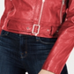 Collection B Junior's Faux Leather Belted Moto Jacket Red Size Small