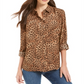 Charter Club Women's Animal Print Blouse Brown Size X-Large