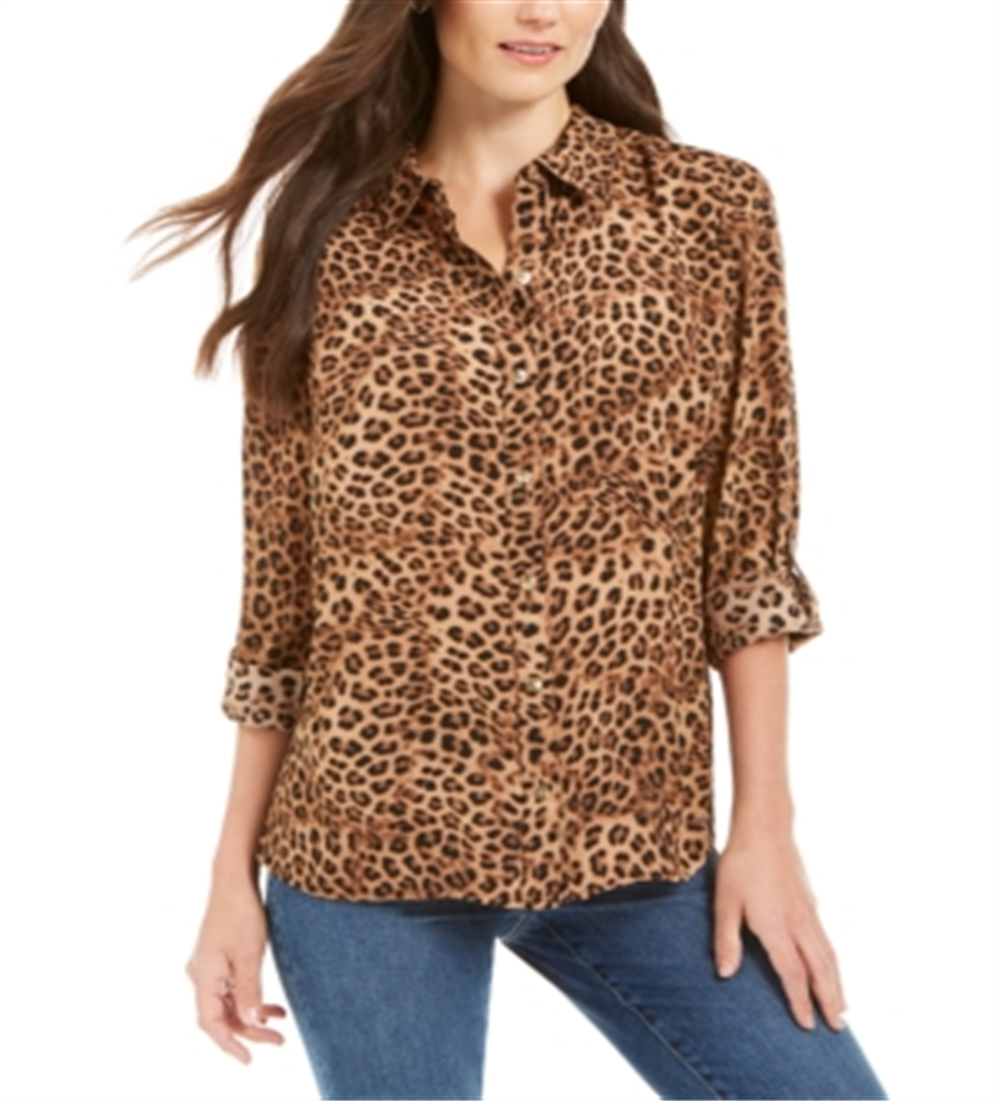Charter Club Women's Animal Print Blouse Brown Size X-Large
