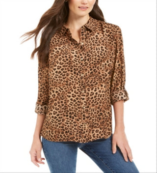 Charter Club Women's Animal Print Blouse Brown Size X-Large