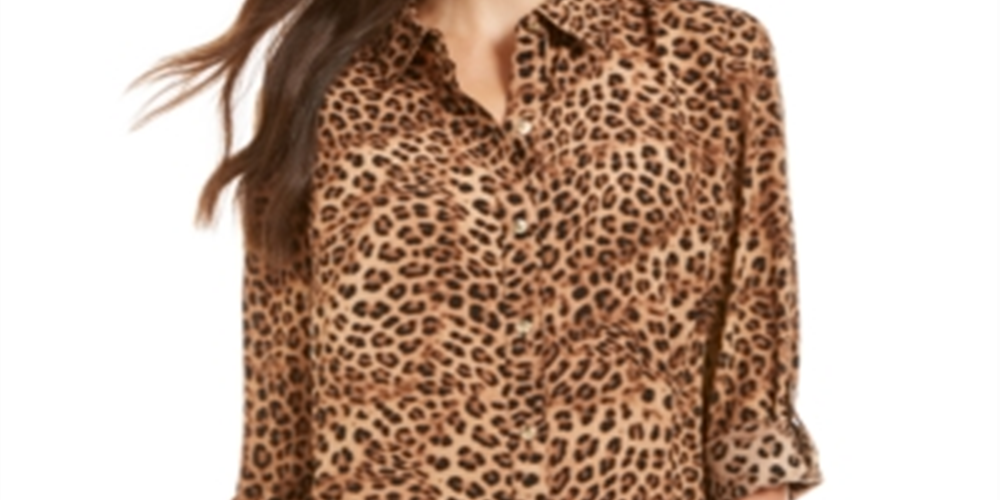 Charter Club Women's Animal Print Blouse Brown Size X-Large
