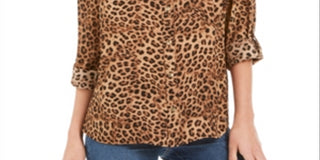 Charter Club Women's Animal Print Blouse Brown Size X-Large