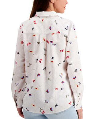 Charter Club Women's Button Front Flag Printed White Size X-Small