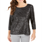JM Collection Women's Stud Trim Matte Foil Top Black Size X-Small