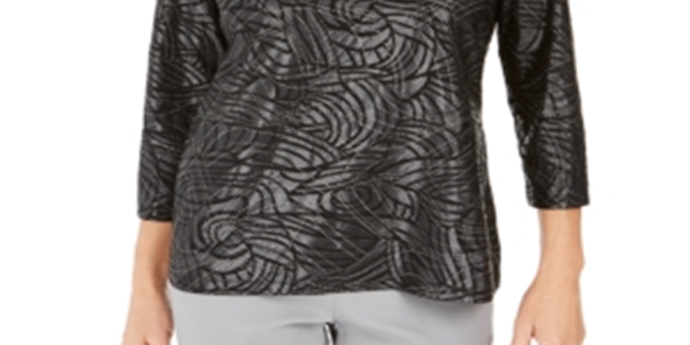 JM Collection Women's Stud Trim Matte Foil Top Black Size X-Small