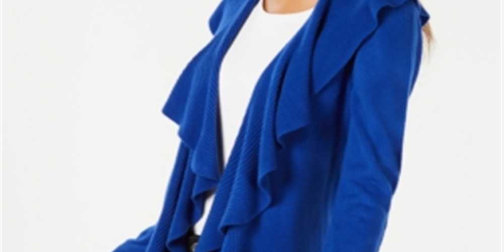 Karen Scott Women's Ruffle Front Cardigan Blue Size X-Small