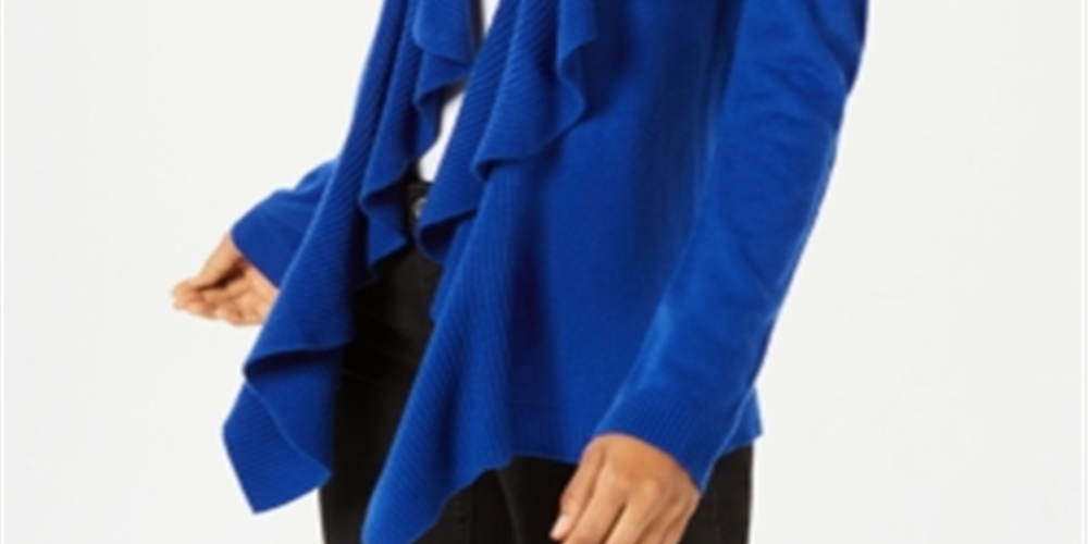 Karen Scott Women's Ruffle Front Cardigan Blue Size X-Small