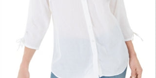 Charter Club Women's Gauzy Tie Sleeve Blouse White Size Small