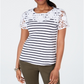 Charter Club Women's Cotton Crochet Striped Top White /Pink Size Small