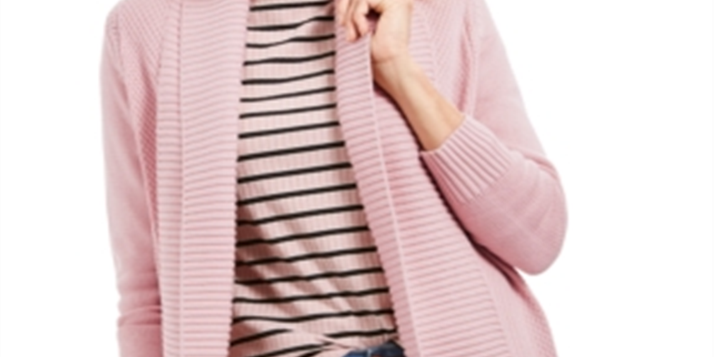 Charter Club Women's Shawl Collar Open Front Ballet Ribbon Cardigan Pink Size XX-Large