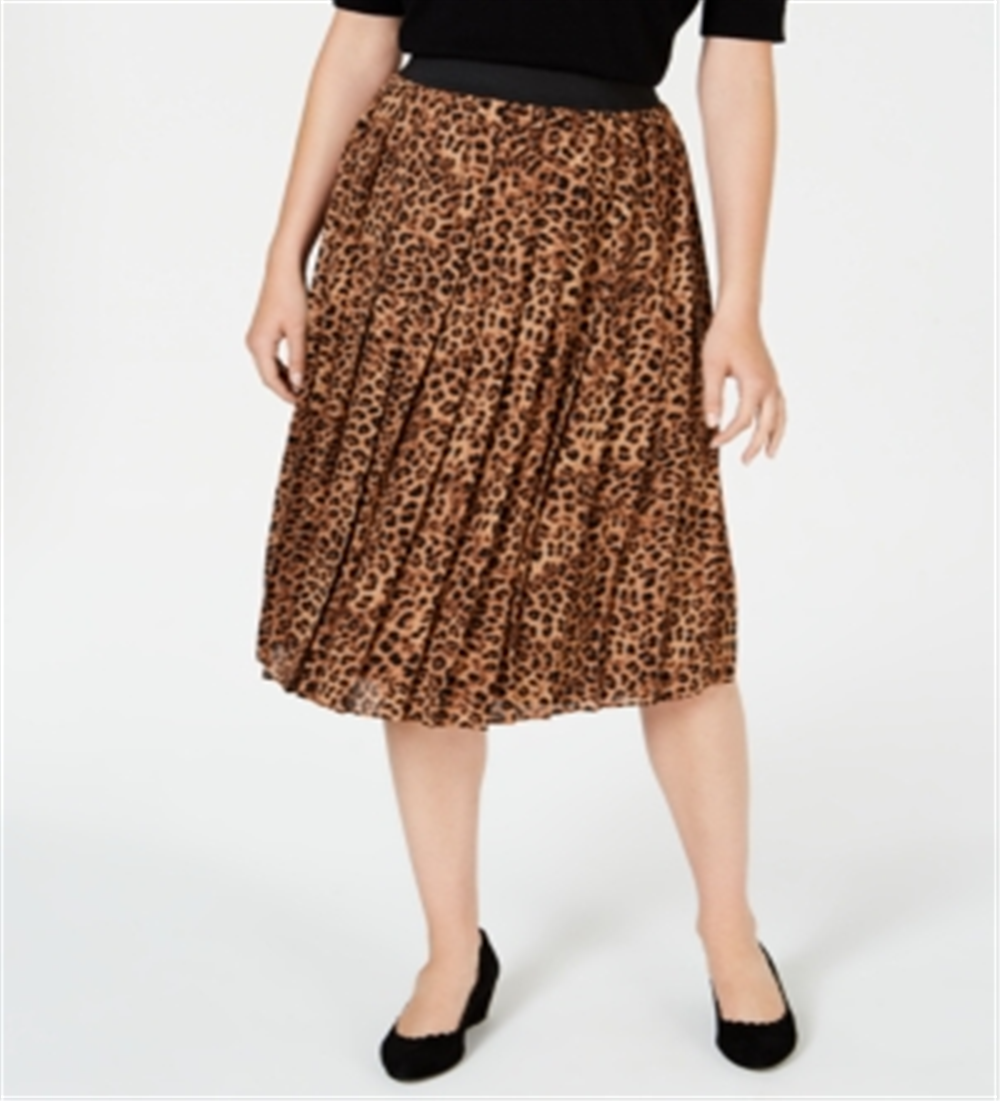 Charter Club Women's Animal Print Pleated Skirt Brown Size X-Small