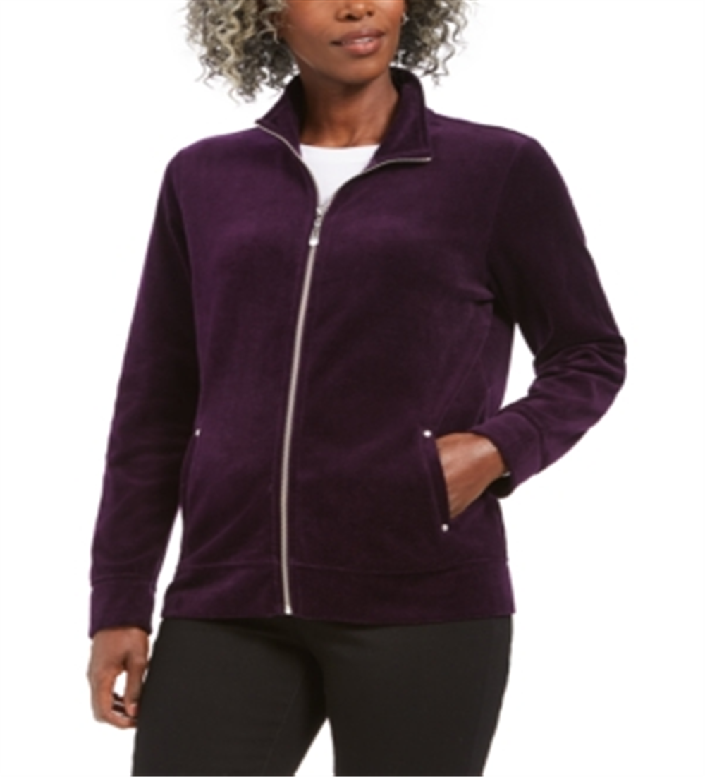Karen Scott Women's Velour Zip Front Jacket Purple Size Petite S