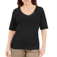 Karen Scott Women's Button Detail V Neck Top Black Size Medium