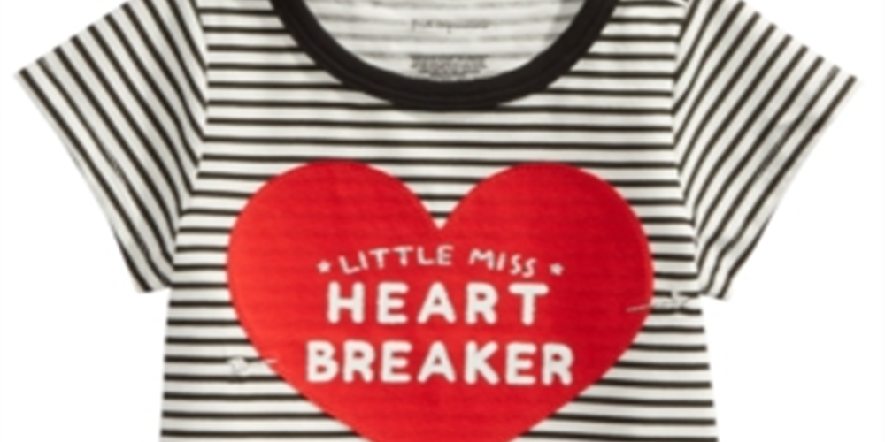 First Impressions Infant Girl's Striped Heartbreaker Print Cotton T-shirt White Size 12MOS