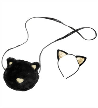 On the Verge Little & Big Girl's 2 Pc Cat Headband & Faux Fur Bag Set Black Size Regular