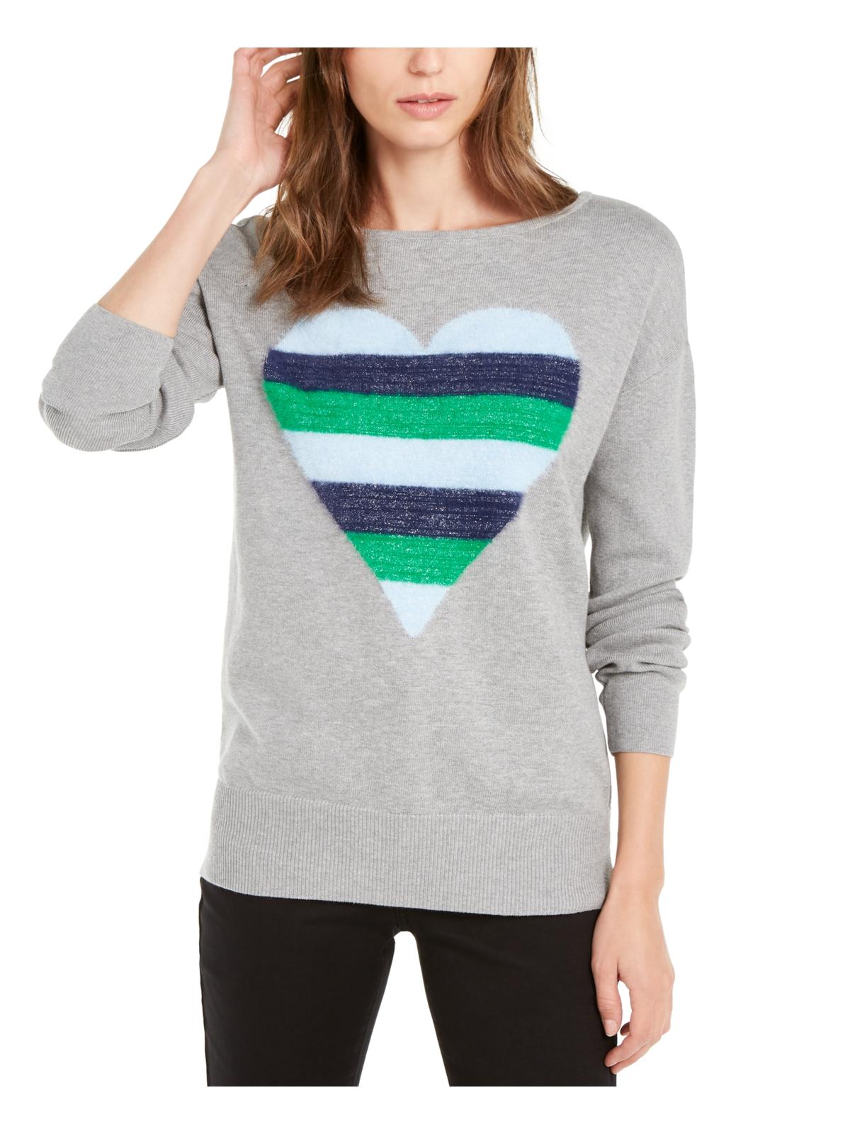 Maison Jules Women's Heart Print Metallic Sweater Gray Size X-Small