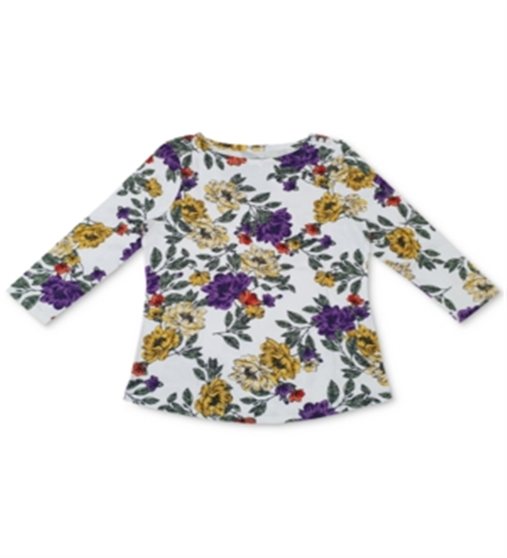 Charter Club Women's Floral Print Top White Size Large