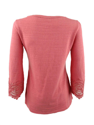 Charter Club Women's Cotton Lace Trim Top Pink Size Petite Small