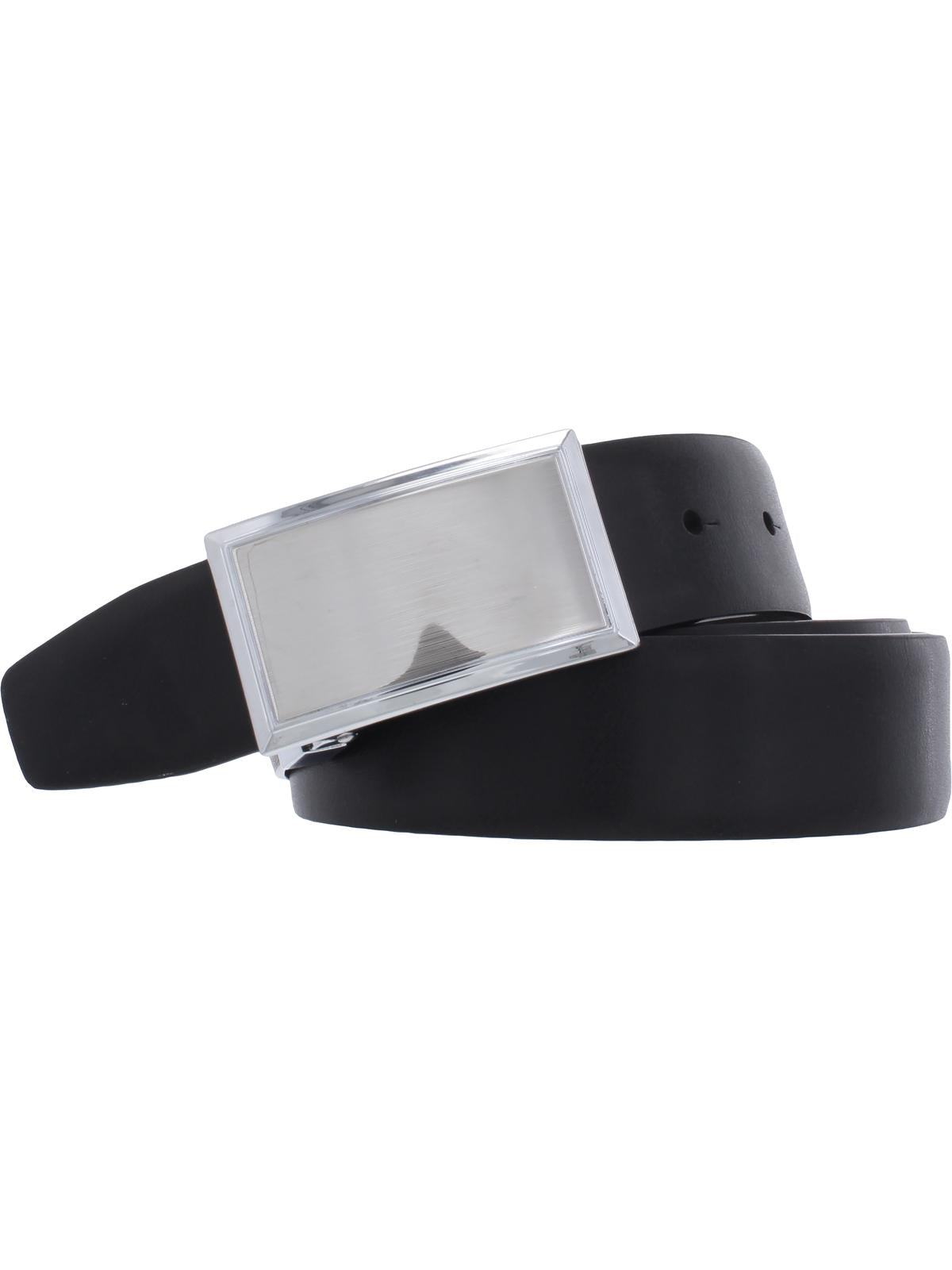 Perry Ellis Men's Shiny Leather Reversible Plaque Belt Black Size 36