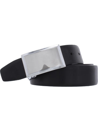 Perry Ellis Men's Shiny Leather Reversible Plaque Belt Black Size 36