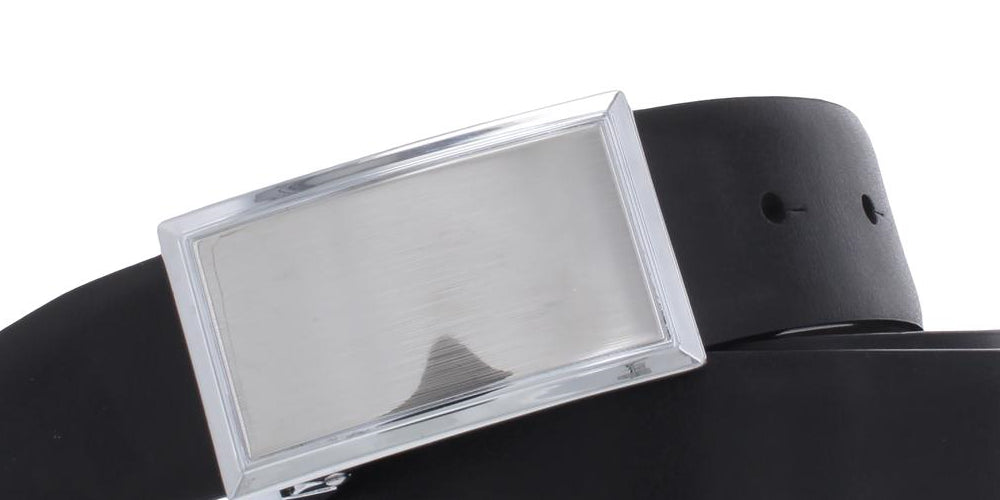 Perry Ellis Men's Shiny Leather Reversible Plaque Belt Black Size 36