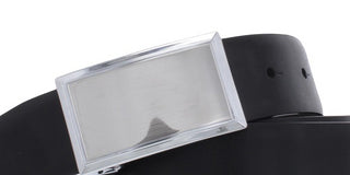 Perry Ellis Men's Shiny Leather Reversible Plaque Belt Black Size 36