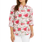 Charter Club Women's Linen Blend Printed Tab Sleeve Shirt Pink Size Small