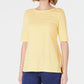 Charter Club Women's Cotton Texture Striped Elbow Sleeve Top Yellow Size Medium