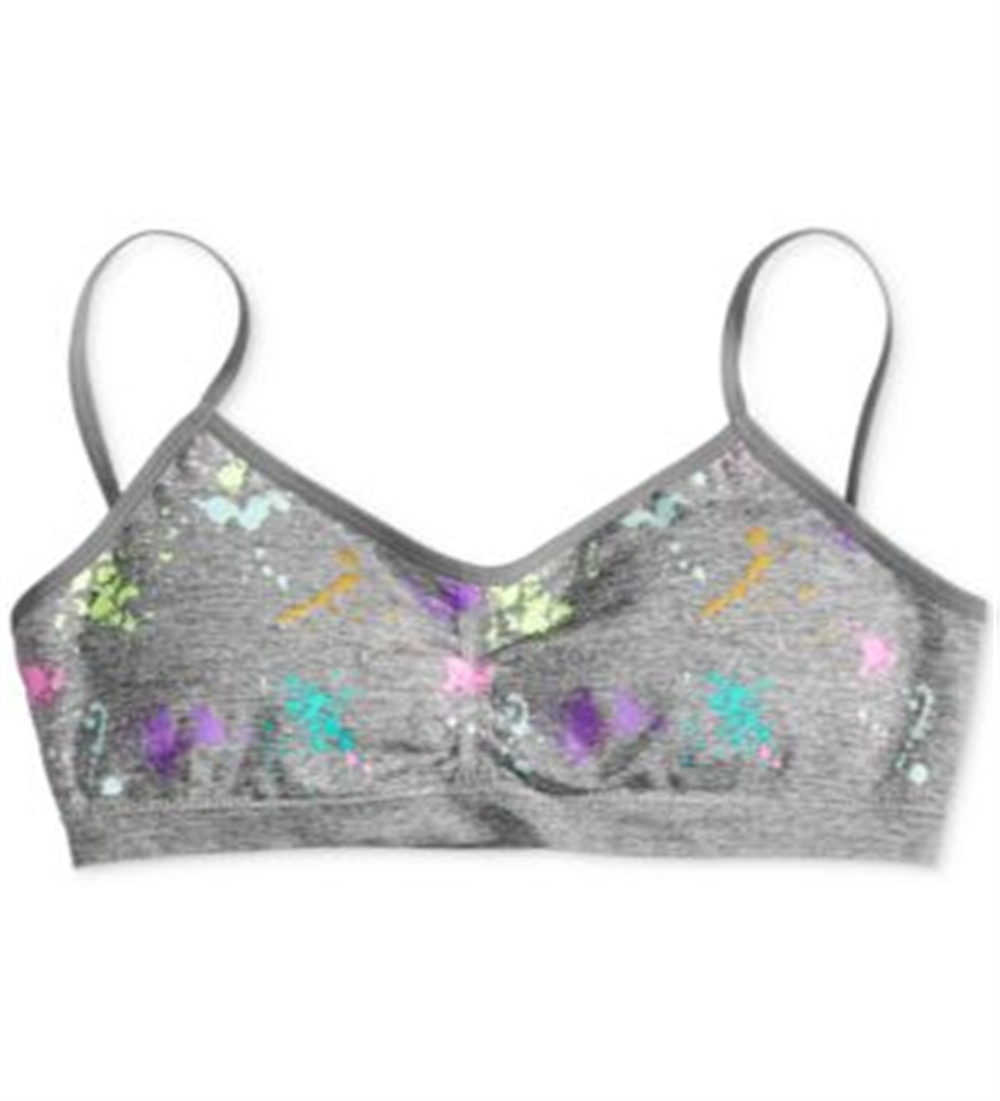 Maidenform Little & Big Girl's Splatter Print Seamless Crop Bra Gray Size Small