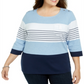 Karen Scott Women's Scoop Neck Colorblocked Top Blue Size 1X