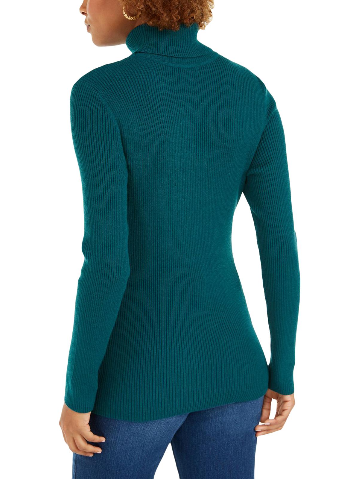 Style & Co Women's Striped Ribbed Turtleneck Top Green Size Small