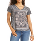 Style & Co Women's Placed Print V Neck T-Shirt Gray Size Petite S